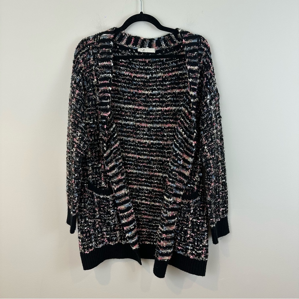 Molly Green Open-Front Black Metallic Multi-Color Women's Cardigan Sweater Sm